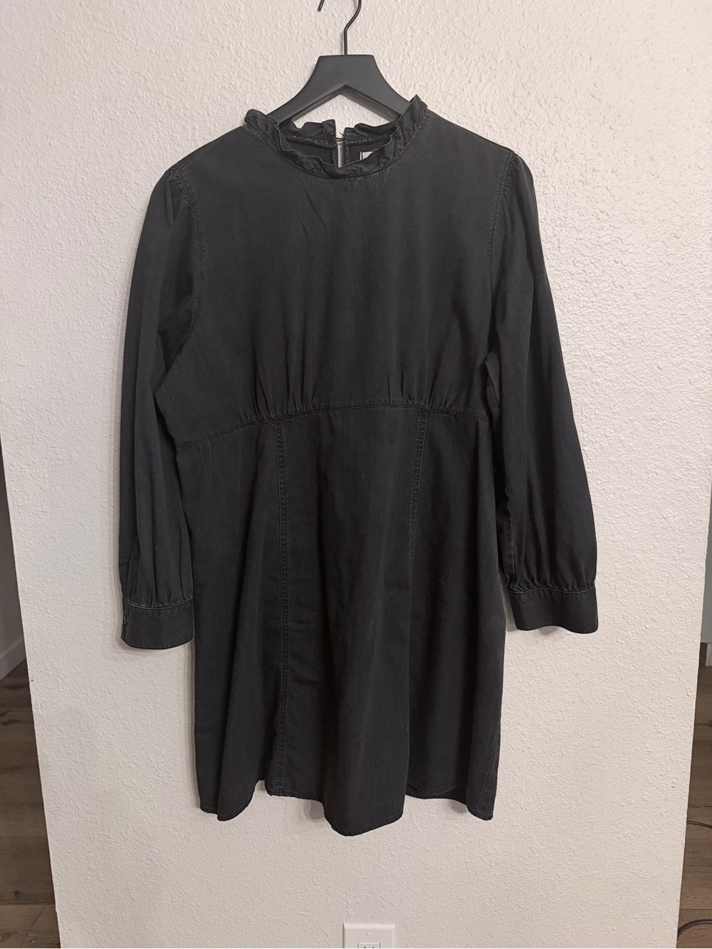 Madewell Black Dress with Ruffle Neckline